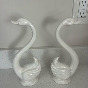 Set of 2 Vintage Maddux California Pottery White Glazed 10.5" Mid Century Swans